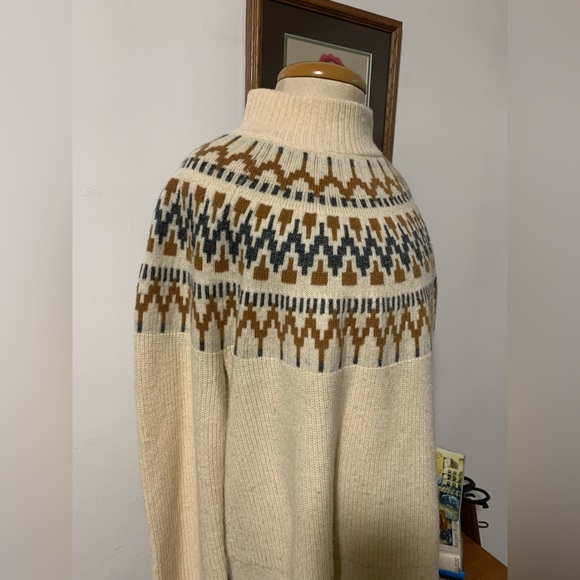 J.Crew Cream Fair Isle Mockneck Pullover Lambs Wool Cozy Sweater - Picture 6 of 10